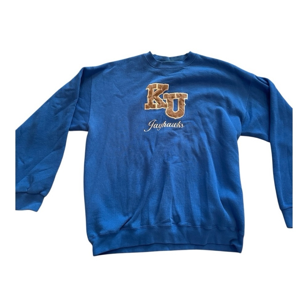 Vintage KU Jayhawks Men’s Embroidered Made in USA Size L Cotton Sweatshirt